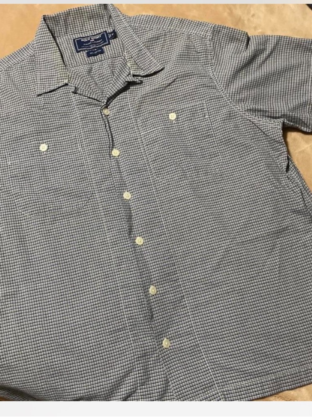 Ralph Lauren Blue and White Check Short-Sleeve Button-Down Shirt Sz XL